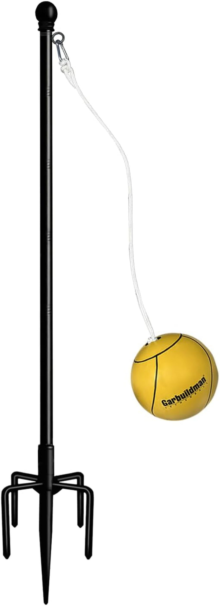 Tetherball Set with Ball & Rope for Outdoor Backyard, Adjustable Tether Ball Pole with Reinforced 5-Prong Base for Playground, outside Ball Games Sports for Kids & Adults, Black