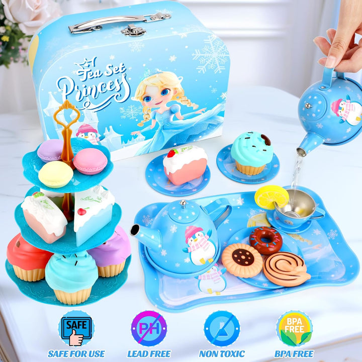 Tea Party Set for Little Girls Toys, Toys for Girls Gifts, Tea Sets for Toddlers 3-5, Pretend Play Kitchen Toy, Birthday Christmas Princess Gifts Toys for 3 4 5 6 7 8+ Year Old Girls