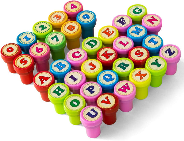 Number & Alphabet Stamp for Kids, Self Ink Stamps for Kids Birthday Gift, Party Favor, Teacher Stamps