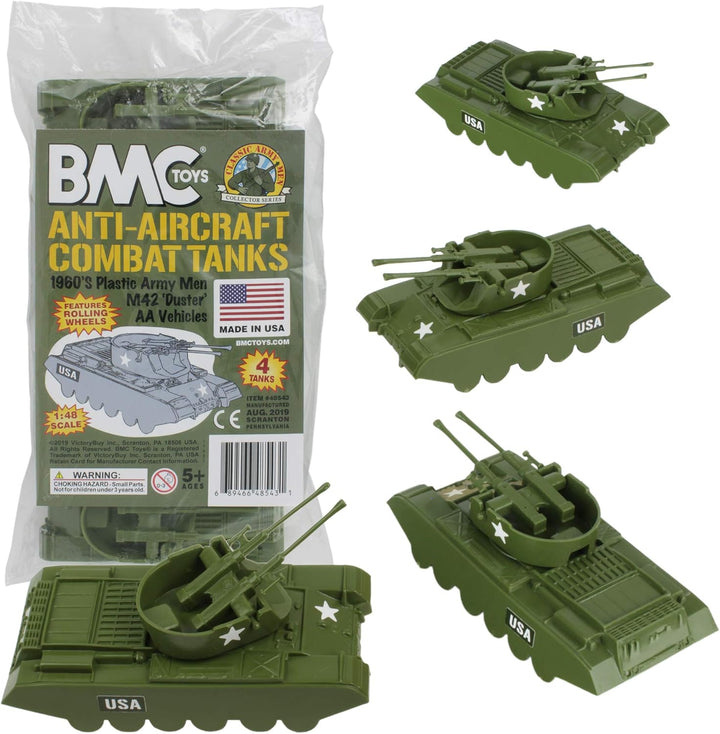 BMC Classic Payton Anti-Aircraft Tanks - 4Pc OD Green Plastic Army Men Vehicles