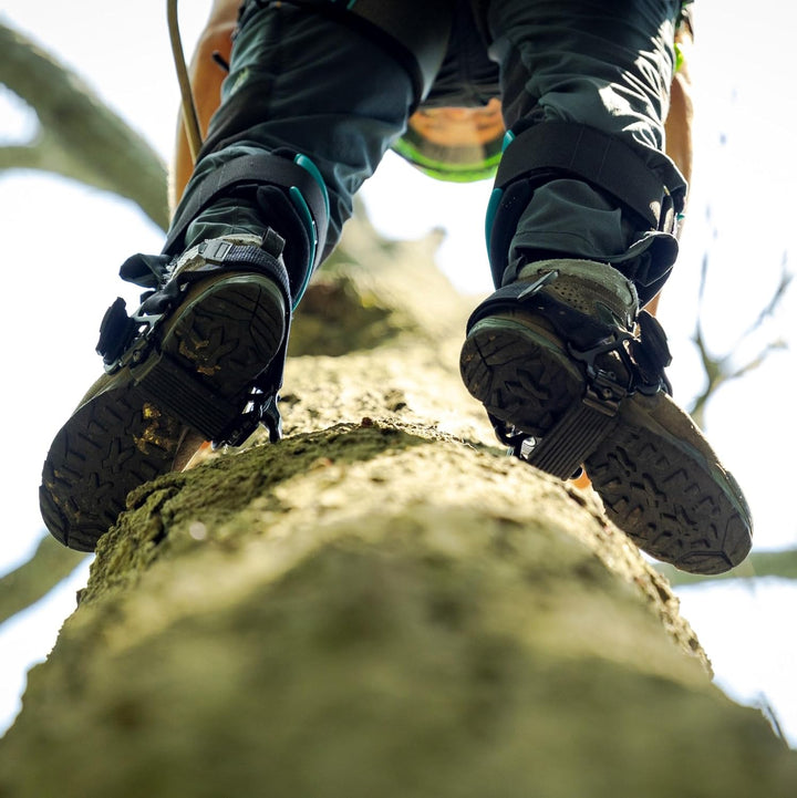 Ergo Steel Climbers Ergonomic Gaffs 20+ Cuff Adjustment Points, Stirrup Grip Pad, Dual Foot Strap Assembly, Redesigned Cuff, 350 Lbs. Total Weight Limit