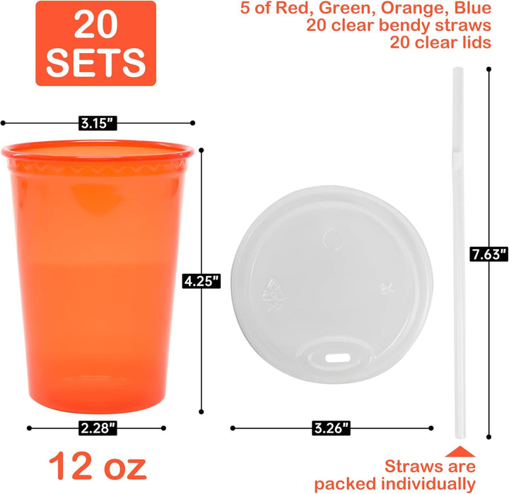 12 Oz Kids Sippy Cups, 4 Colours Assorted Total 20 Count Spill Proof Reusable Cups, Bpa-Free, Perfect for Party
