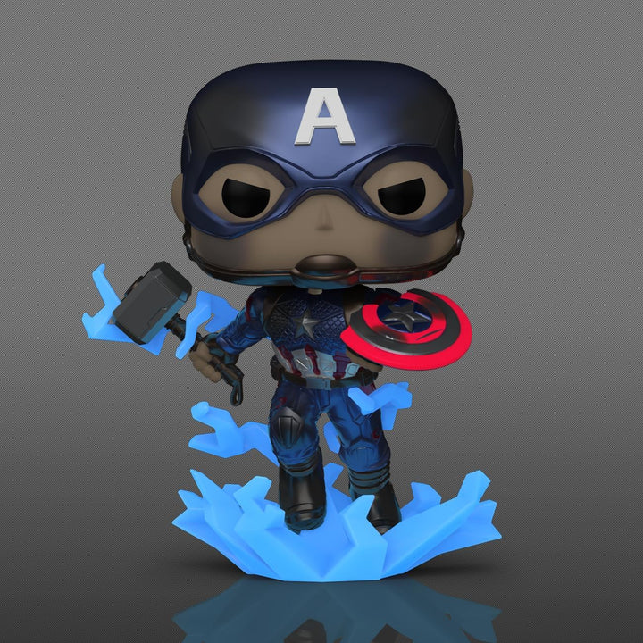 POP! Marvel Avengers Endgame Captain America with Broken Shield & Mjolnir (Glow in the Dark & Metallic), Exclusive