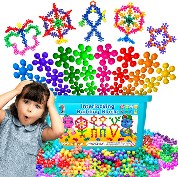 300 Pieces Building Blocks- Kids STEM Educational Building Toys- Discs Sets Interlocking, Solid Plastic for Preschool Kids Boys and Girls Aged 3+, Creativity Toys