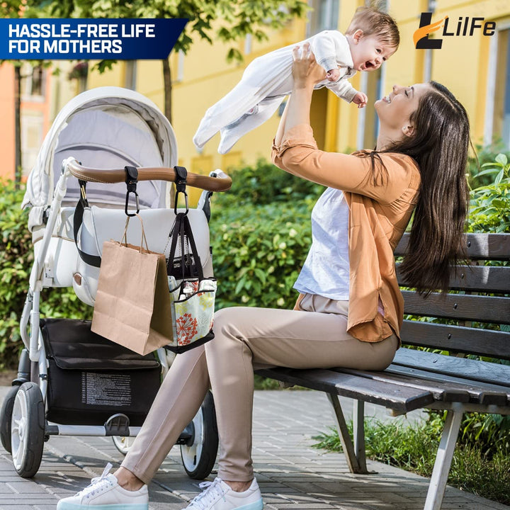 2 Pcs Black Baby Stroller Hooks for Hanging | Multipurpose Stroller Straps with Durable and Stylish Stroller Clips for Diaper Bags | the Perfect Mummy Hook for Pram, Wheelchair, Shopping and Pet Carts