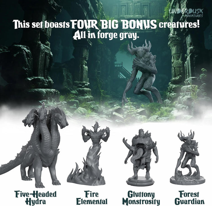 : Chaotic Encounters - 64 Unpainted Tabletop Miniatures for D&D, Pathfinder & Rpgs | Monster Figures Starter Pack with Stat Blocks