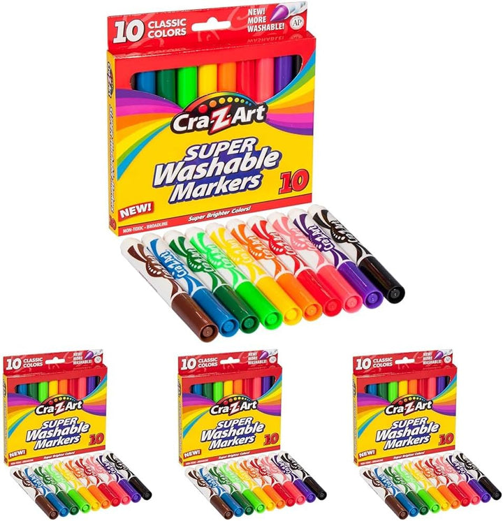 Classic Super Washable Markers, Broad Tip, Assorted Barrel, Assorted Ink, Pack of 10 Markers
