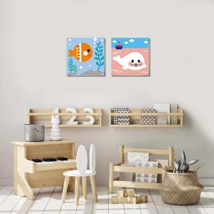 4 Pack Framed Paint by Numbers Kit for Kids,Cute Sea Animals Painting Kits for Ages 4-6,Easy Paint by Number Kids Paint for Beginner,Diy Acrylic Oil Painting Kit for Wall Decor(8X8Inch)