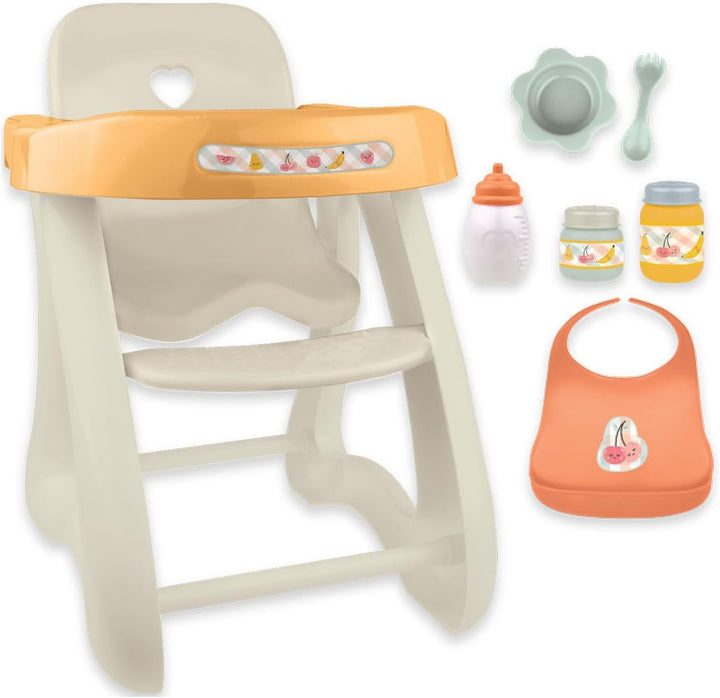 - Doll High Chair | Fits Dolls up to 17" | Easy to Clean | Simple Assembly | 7 Piece Play Set| Ages 2+, Pink/Blue
