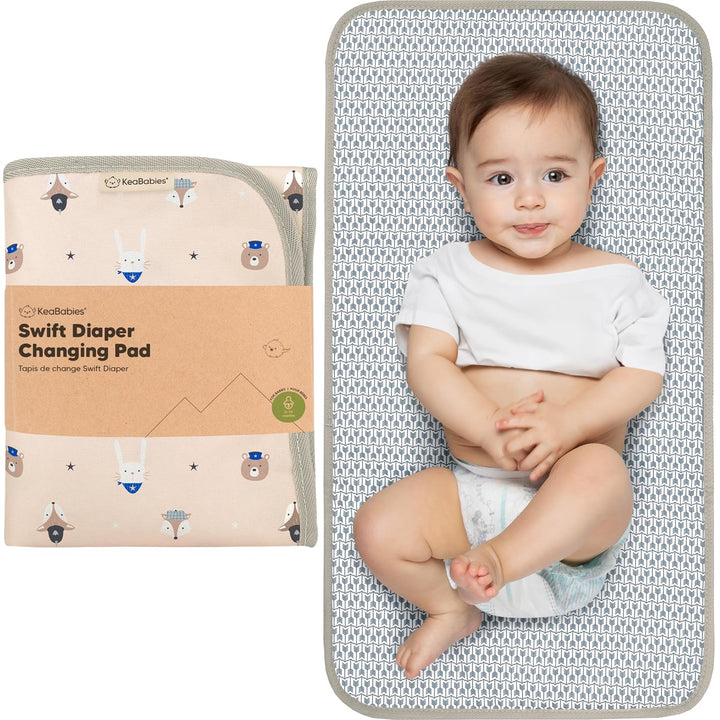 Portable Diaper Changing Pad, Easy Wipe Clean - Foldable Waterproof Baby Changing Mat for Diaper Bag, Compact, Lightweight, 25X13 Baby Changer Travel Essential, Machine Washable (Black Geo)