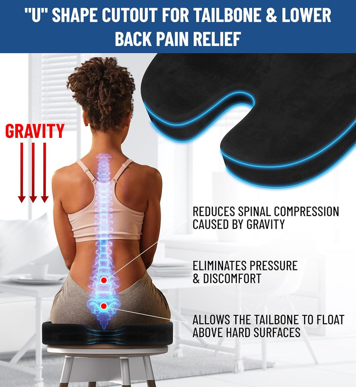 Doctor Recommended Memory Foam Seat Cushion for Office Chairs & Car Seat - Ergonomic Office Desk Accessories for Tailbone Pain Relief, Sciatica & Back Support