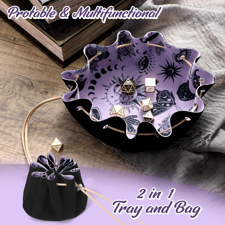 Rolling Black Drawstring Bag with Felt DND Dice Tray - Perfect for RPG Players, Tabletop Gamers, DND Accessories Gifts - Ideal for Jewelry, Coins, Keys