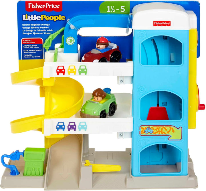 Little People Toddler Toy Helpful Neighbor’S Garage Playset with Spiral Ramp & 2 Cars for Pretend Play Ages 18+ Months​