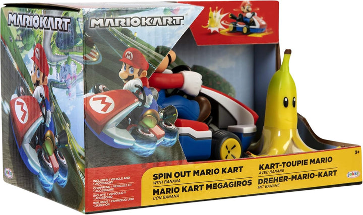 Spin Out Mariokart Mario Racer Vehicle with 360 Spins, Wind up and Go! Includes One 2.5” Mario Action Figure