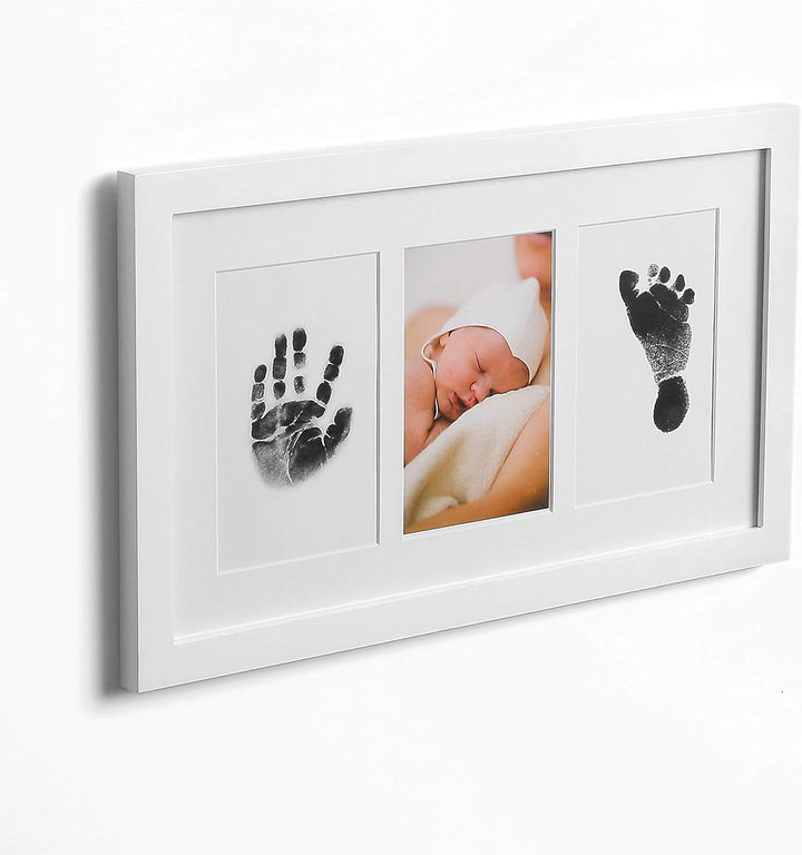 Baby Handprint and Footprint Kit | Elegant White Frame with Inkless, Non-Toxic Pad | Newborn Keepsake for Baby or Dog Paw Prints