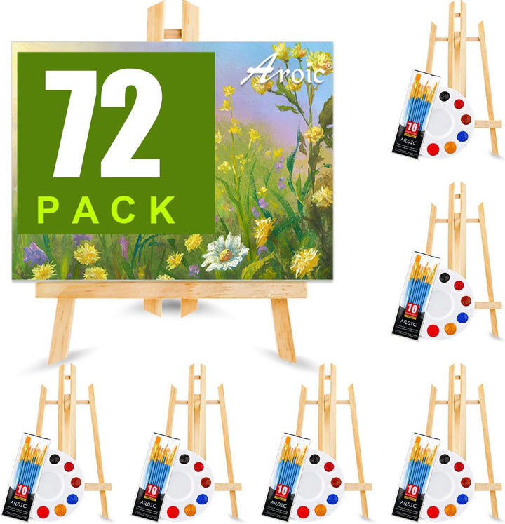 144 PCS Professional Painting Set, 12 PCS Wood Easels,12 Packs of 120 Brushes with Nylon Brush Head and 12 PCS Palettes, Painting Supplies Kit for Kids & Adults Party.
