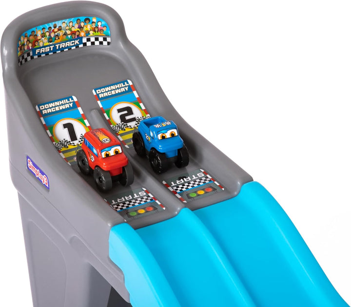 Fast Track Downhill Raceway, Dual Racetrack for Kids Cars for Toddlers, 2 Toy Race Cars Included, Made in USA