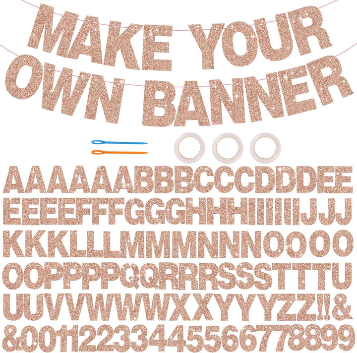 116 PCS A-Z Glitter Black DIY Letter Banner Kit Make Your Own Banner，Including 111 Letters and Numbers 3 Rope and 2 Threading Device,Customized for Birthday Graduation Wedding Party Decor