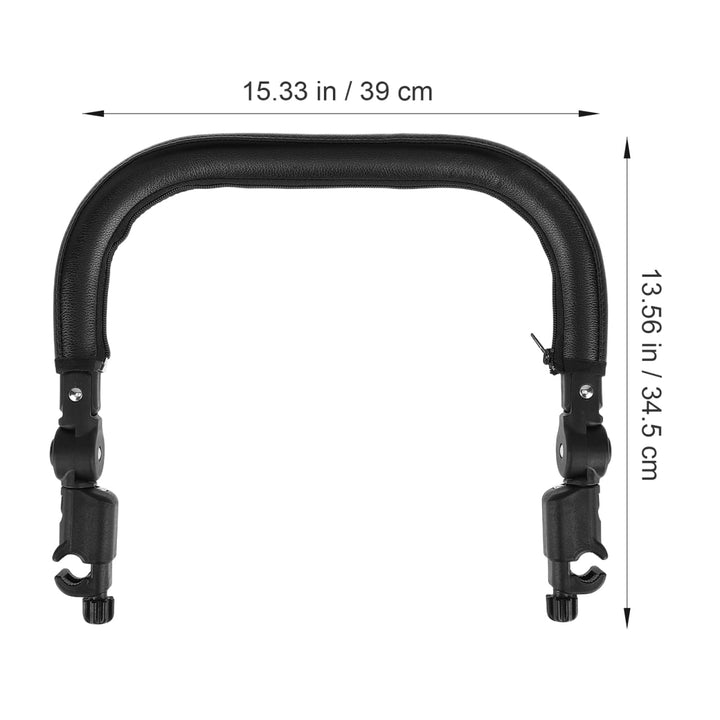 Baby Stroller Armrest Black PU Leather Bumper, Universal Handle, Detachable Stroller Rod, Replacement Stroller Bumper