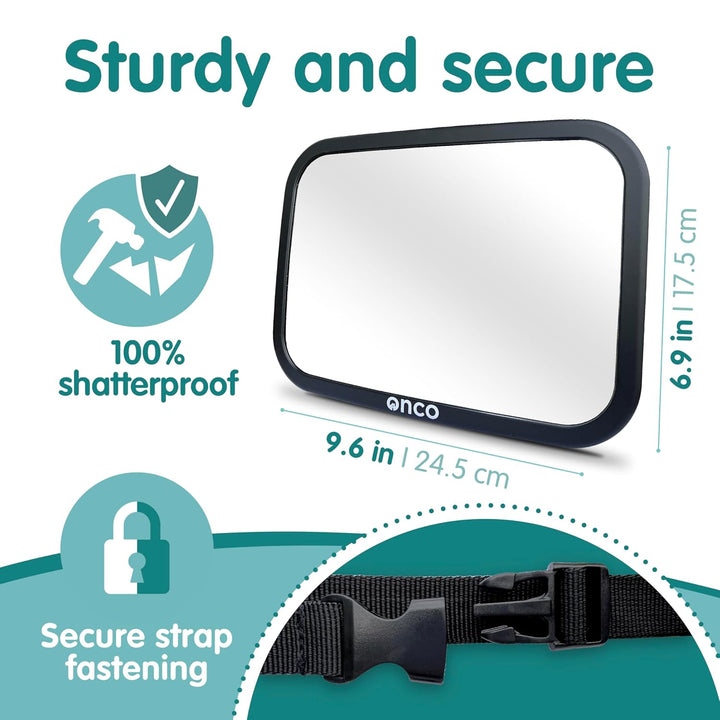 Baby Car Mirror Rear Facing - Double Award-Winning Convex Car Mirror for Baby, 100% Shatterproof & Shakeproof with 360° Rotation, Newborn Essentials (9.6 X 6.9 In)