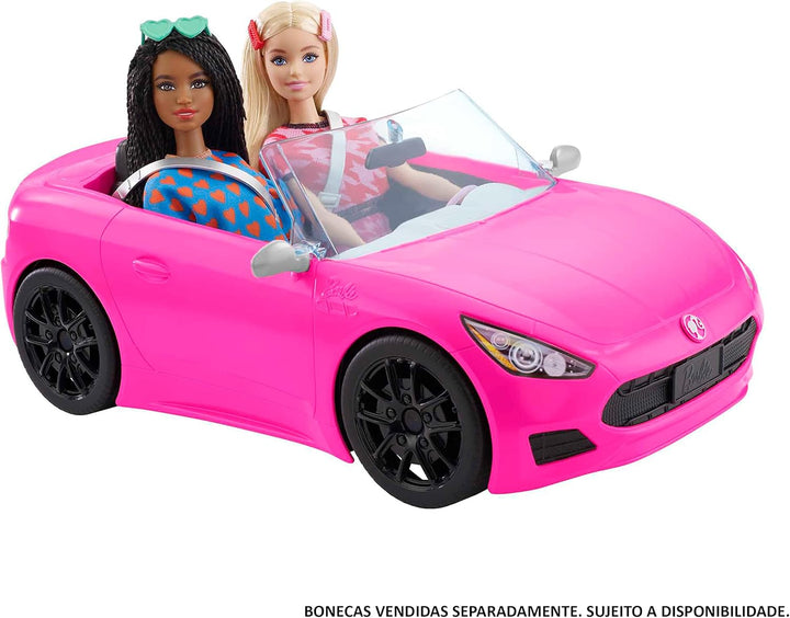 Toy Car, Bright Pink Doll-Sized Convertible with 2 Seats, Seatbelts & Rolling Wheels, Realistic Details