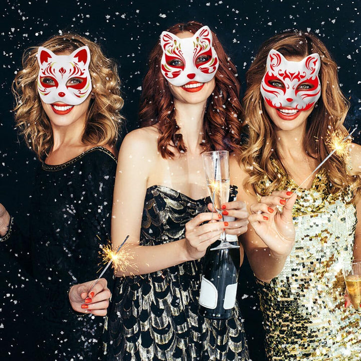 6Pcc Cat Mask Therian Masks White Cat Masks Paper Fox Masks Blank Mask Unpainted Wolf Animal Half Facemasks DIY Paint Masquerade Mask Costume Prop for Carnival Cosplay Dance Party Favors