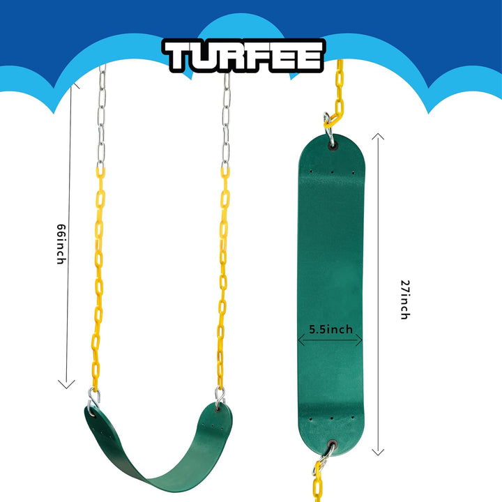 Heavy Duty Swing Seat Green Color with 66” Chain, Swing Set Accessories Replacement with Snap Hooks for Kids Outdoor Play Playground