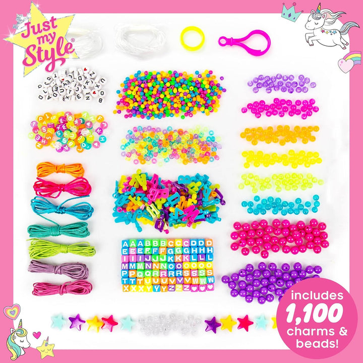 ABC Beads by Horizon Group Usa, 1000+ Charms & Beads, Alphabet Charms, Accent Seed Star Wax Beading Cord, Satin Cord Key Ring Included, Bright, Small