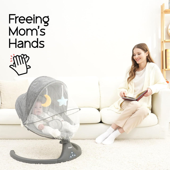 Baby Swings for Infants to Toddler, Electric Baby Swing and Infant Swings for Newborn, 10 Music with Remote Control and Bluetooth, 5 Swing Angles with Gentle Speed, 2 Seat Position, 0-9 Month (Gray)