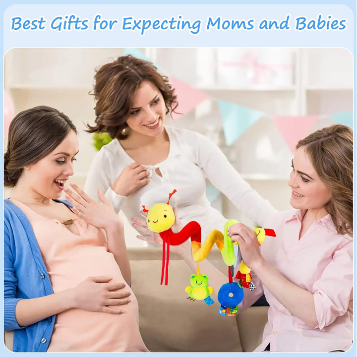 Baby Crib Hanging Rattles Toys - Infant Baby Worm Crib Bed around Rattle Bell Cartoon Insect Spiral Hanging Toy with Ringing Bell for Infants Bed Stroller Car Seat Bar for Babies Boys and Girls