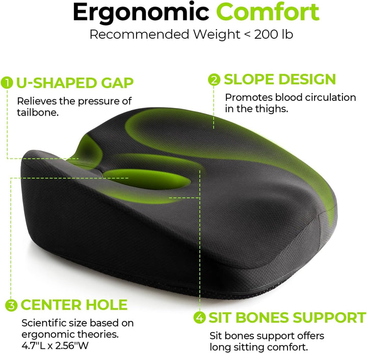 Innovative Donut Pillow Hemorrhoids Scientific Center Hole and Tailbone Cutout, Orthopedic Pain Relief Donut Seat Cushion for Coccyx, Sciatica, Postpartum Pregnancy, after Surgery Sitting Relief