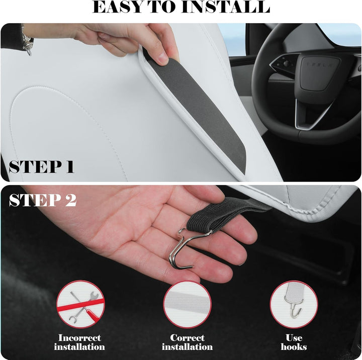 Seat Back Kick Protector for Tesla Model Y Model 3 Model S Model X Leather Backseat Mats for Kids Wear-Resistant Back Seat Cover with Extra Organizer Pocket 2 PCS -White