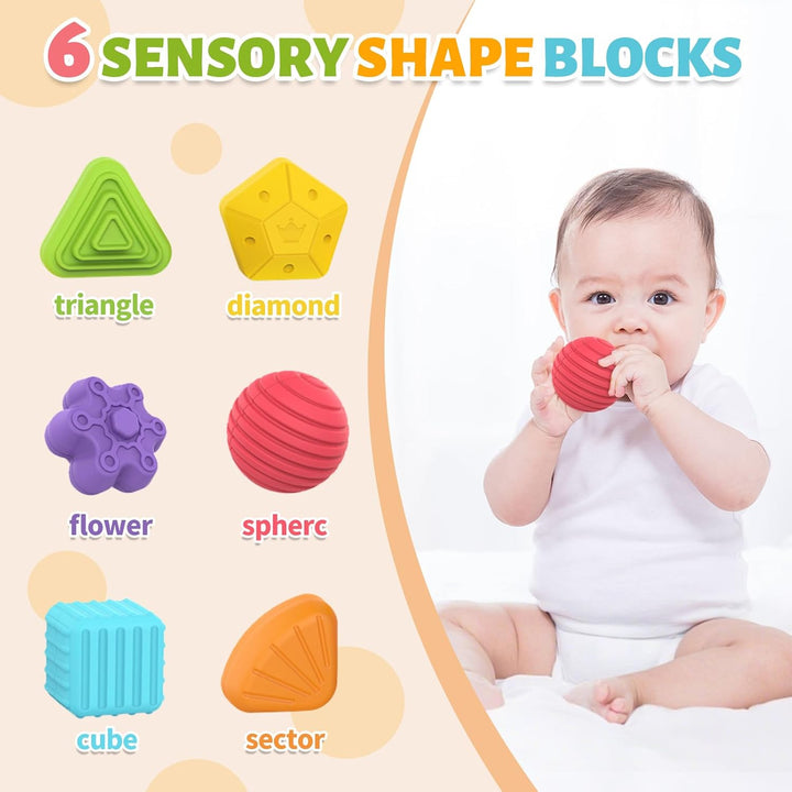 Montessori Toys for 1 Year Old, 6 Pc Multi Sensory Shape, Toddler Developmental Learning Birthday Gifts, Baby Toys 12 Month