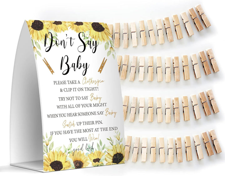 Don'T Say Baby Set - One 5X7 Sign and 50 Mini Clothespins, Baby Shower Games, Baby Shower Decoration, Gender Neutral Baby Shower - Msjb041