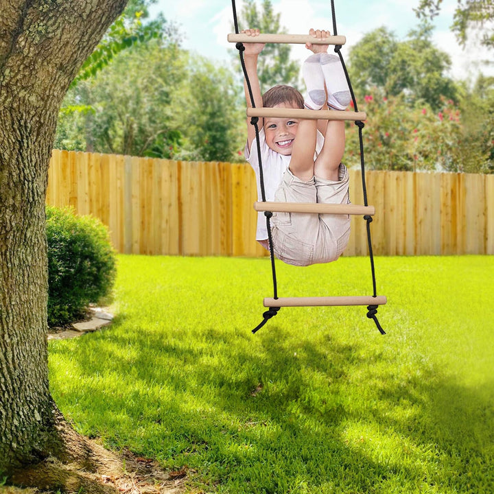 Rope Ladder for Kids Climbing Obstacle Wooden Swing Rope Ladder with 2 Hooks for Kids Climbing Game Hanging Ladder for Swing Accessories, Playground, Play Set