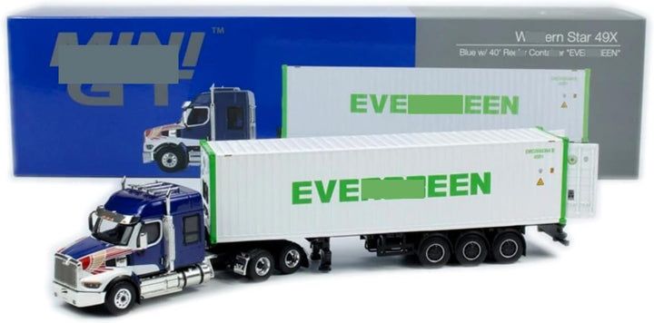 1/64 Diecast Model Western Star 49X Blue Trailer with Reefer Container - Adult Collectible Truck Set