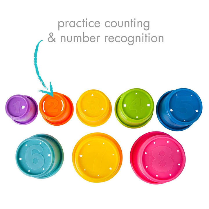 Stack & Count Stacking Cups - Colorful Baby Stacking Water Toys Set - Stackable Cups for Learning - Baby Bath Toys - Toddler Water Table Toys - 8 Count