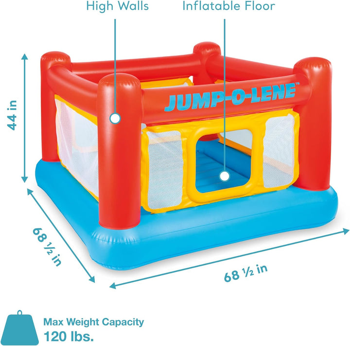 Inflatable Jump-O-Lene Trampoline Bounce House with Crawl-Thru Door & Net - Indoor & Outdoor Backyard Blow-Up Bouncy Playhouse for Kids Ages 3-6