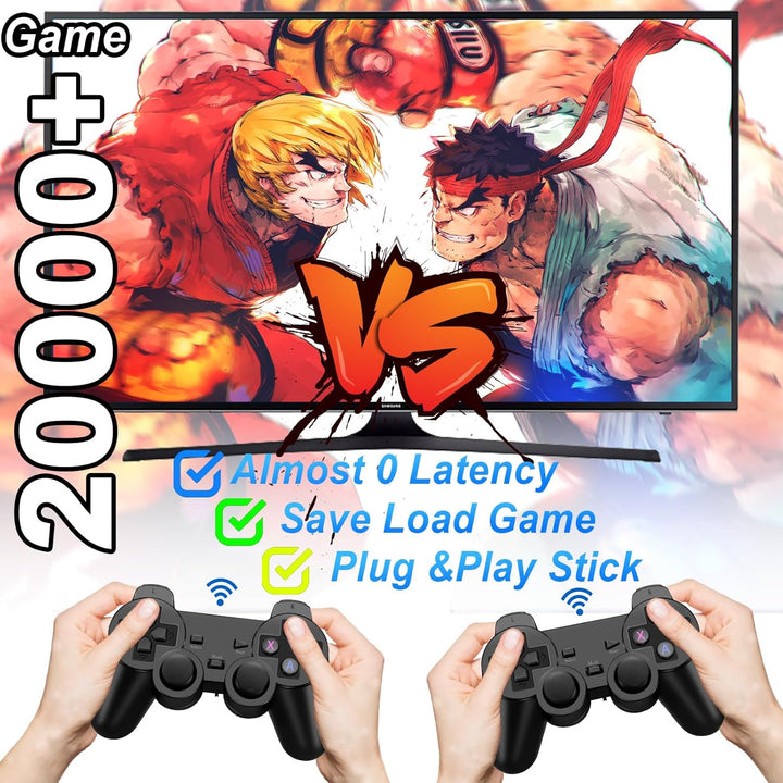 Wireless Retro Game Console Stick, Upgrade Retro Video Gaming Stick Built in 20000+ Games with 9 Emulators,4K HDMI Output with 2 Pack 2.4G Wireless Controllers，Game Emulator Console 2025（64GB）