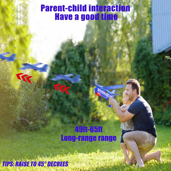 4PCS Airplane Launcher Toys, EVA Foam Glider Catapult Plane Toy for Kids Flying Toy - Fun Outdoor Flying Toy for Children Birthday Gifts for Boy Girl, Party Supplies,Blue