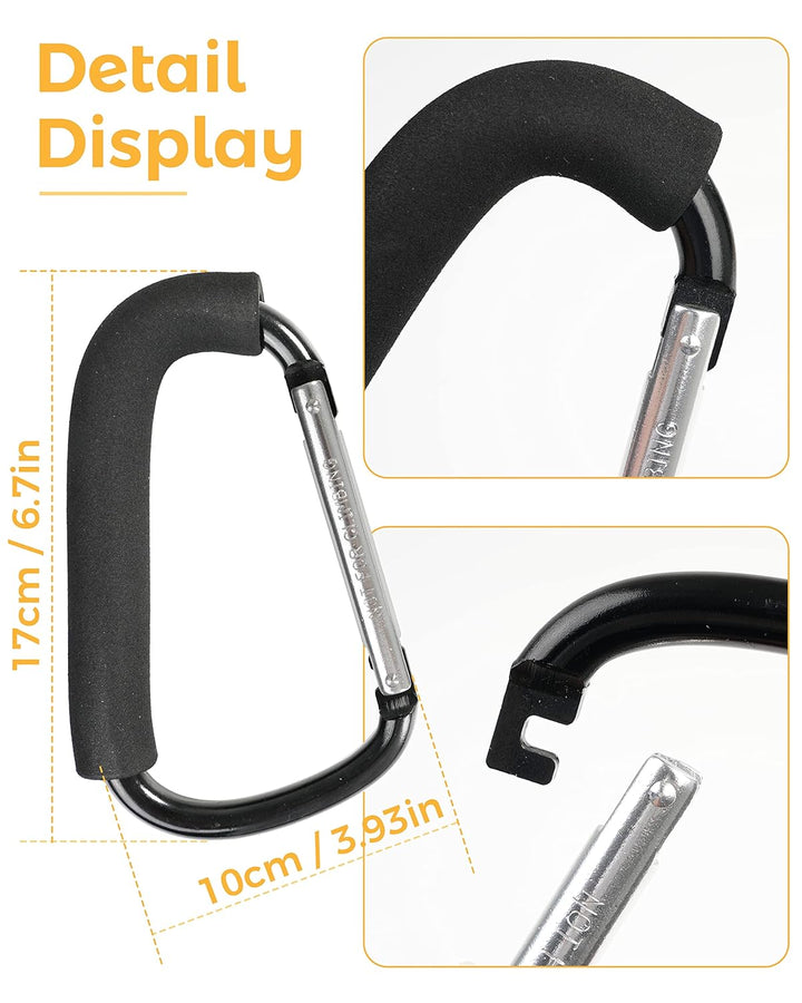Stroller Hooks, 6.3" Large Stroller Clip, Stroller Hooks for Hanging Bags and Shopping, Stroller Accessories for Mommy, Large Carabiner