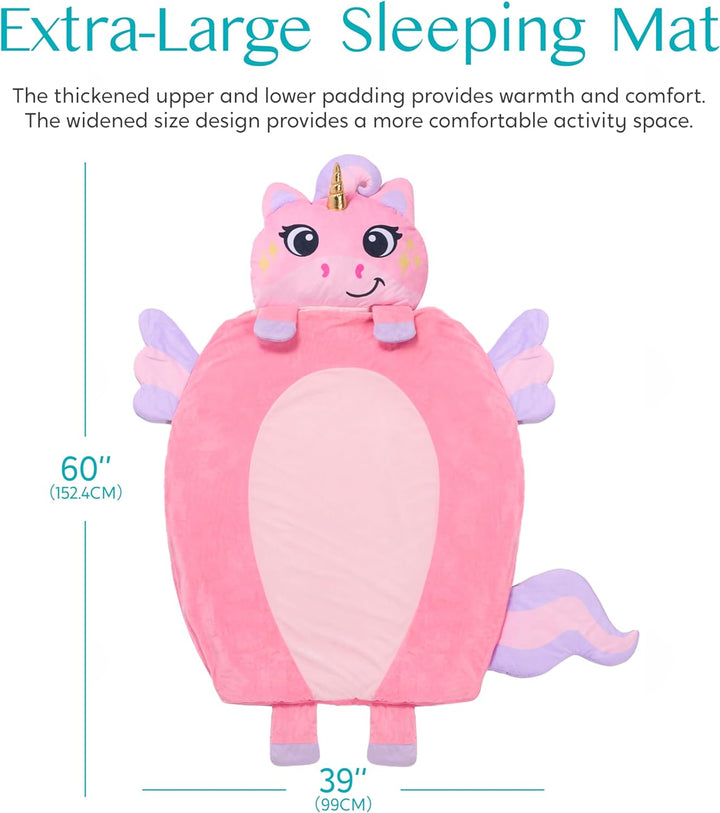 Toddler Sleeping Bag for Kids Ages 3+ Nap Mat for Preschool with Pillow & Blanket Sleeping Mats for Kids Daycare Plush Slumber Bag for Boys Girls Kindergarten Birthday Gift