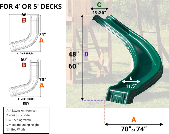 WS 8338 Side Winder Curved Plastic Slide for 4' Decks with Safety Handles, Green