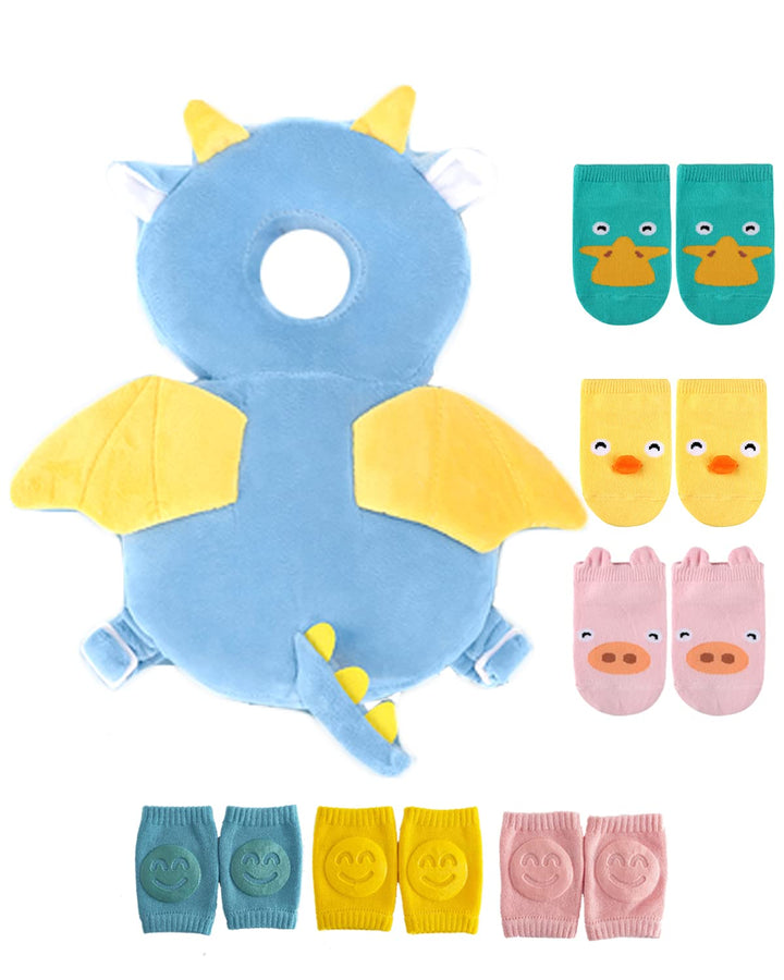 Toddler Baby Head Protector Backpack for Toddler Walker with Knee Pads&Anti-Slip Socks, Angel