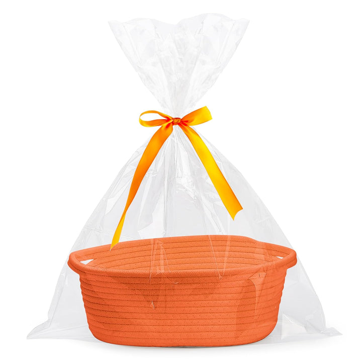 Small Woven Basket with Gift Bags and Ribbons Durable Baskets for Gifts Empty Small Rope Basket for Storage 12"X 8" X 5" Baby Toy Baskets with Handles, White