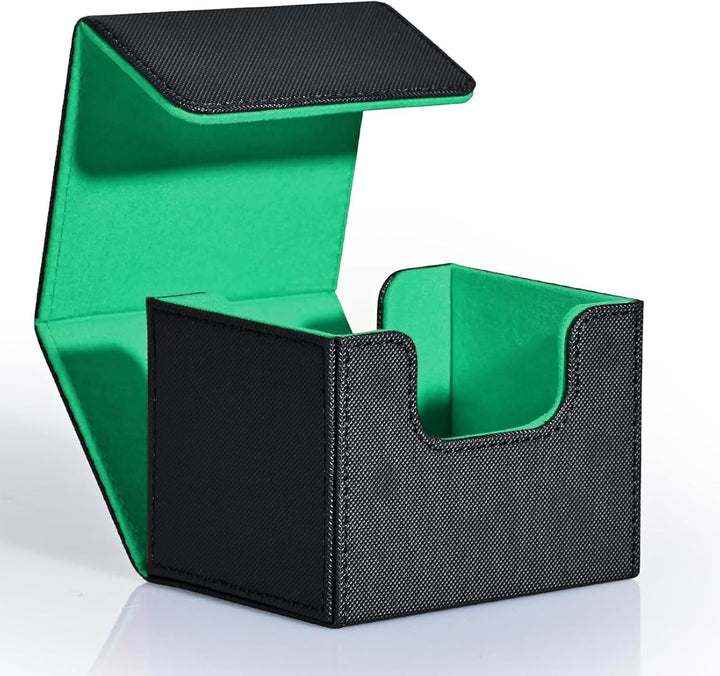 Card Deck Box for Trading Cards, MTG Commander Deck Box Holds 120+ Single Sleeved Cards, Leather Magnetic Card Storage Box Fits for TCG CCG Magic Cards (Black)