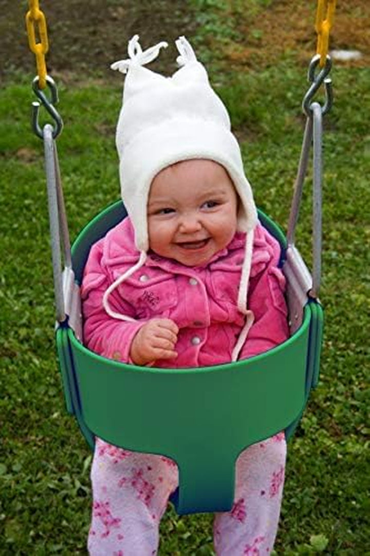 Heavy-Duty High Back Full Bucket Toddler Swing Seat | Coated Swing Chains Fully Assembled | Green Swing Set Accessory