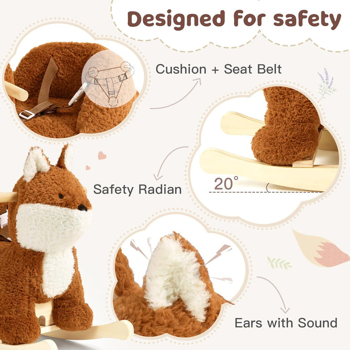 - Baby Rocking Horse, Brownish Red Fox Rocking Horse with Seat Belt, Plush Animal Rocker for Kids, Stuffed Rocker Toy for Children 6M-3 Years Old Girl&Boy