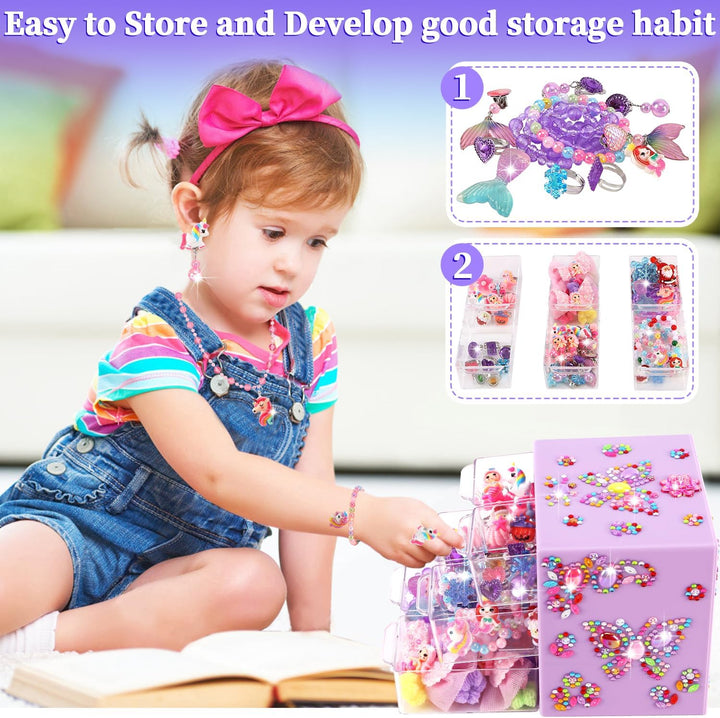 Toddler Toys for Ages 5-7 Girls Jewelry Set,51 Pcs Kids Toys for Girls Age 8-10 Clip on Earrings,Princess Toys Adjustable Ring,Girls Toys Age 3 4 5 6-8 Year Old Birthday Christmas Gifts Hair Clip