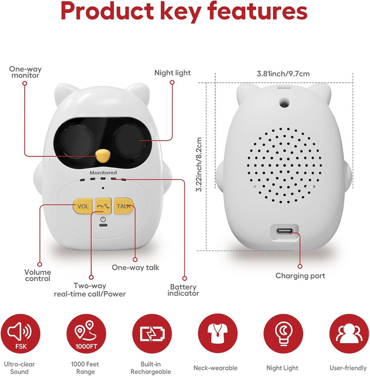 Audio Baby Monitor with Rechargeable Battery, Full-Duplex Wireless Intercom with 1000Ft Range, Baby Monitor Audio Only with Clear Sound, Two-Way Talk - for Home, Kids, Elderly, Pets (3Packs)
